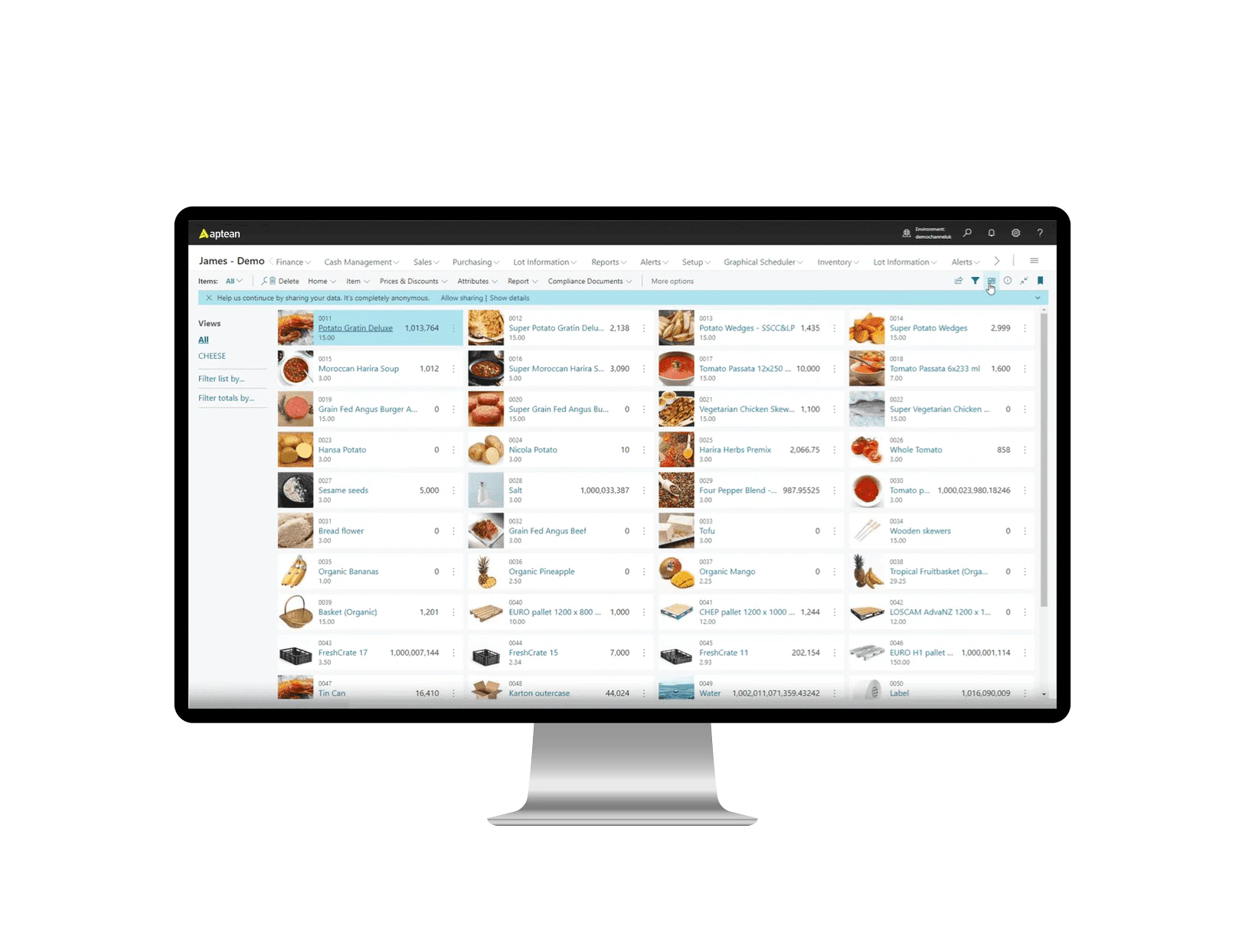 screenshot of Aptean Food & Beverage ERP